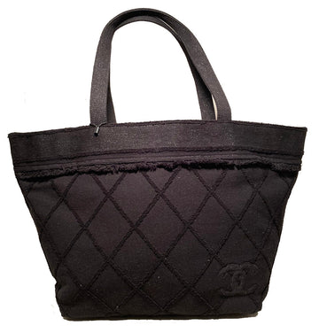 Chanel Black Leather/canvas Raw Edge Tote Bag
