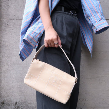 Top Quality Chanel Chocolate Bar Leather/canvas Hand Bag Shoulder Bag Beige