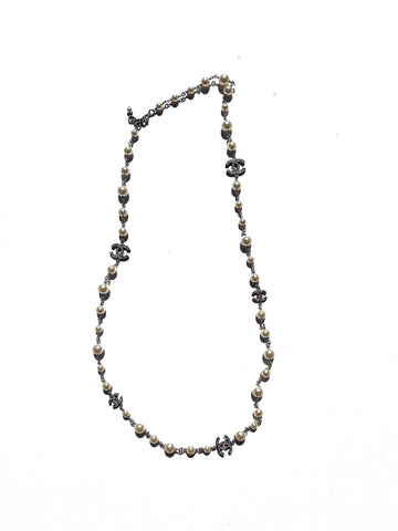 CHANEL Faux Pearl and Strass 2020 CC Long Station Classic Necklace