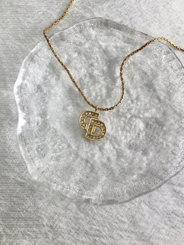 Christian Dior CD Logo Necklace Gold Vintage gydv2d
