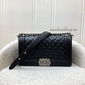Chanel Medium 25cm Boy Flap in Black Caviar and RHW (Model: A67086)