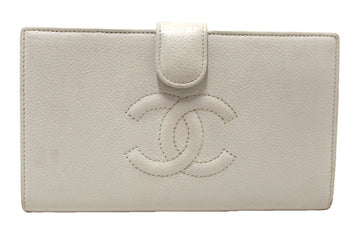 Top Quality Chanel Vintage White Leather CC Leather Classic Long Wallet
