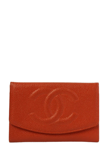 Top Quality Chanel Around 1998 Made Leather Skin Cc Mark Stitch Wallet Orange