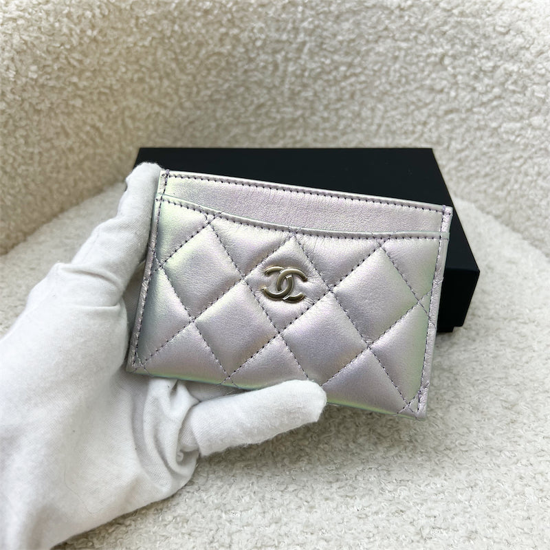 Chanel Classic Flat Card Holder in Iridescent Purple Lambskin and LGHW