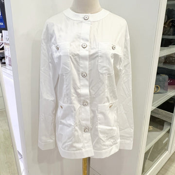 Chanel 25K Jacket with CC Logo Buttons in White Cotton Poplin Sz 36 (Model: P80582)