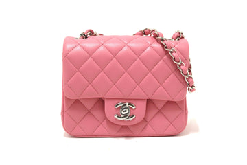 NEW Top Quality Chanel Quilted Pink Leather Leather Mini Square Classic Flap Bag