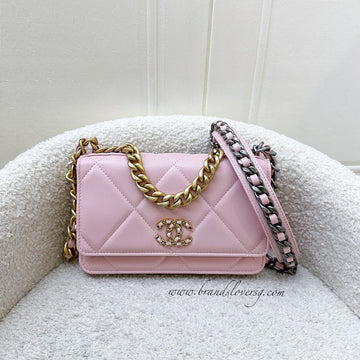 Chanel 19 Wallet on Chain WOC in 22B Pink Lambskin and 3-Tone HW (Model: AP0957)