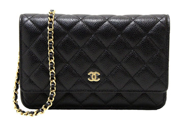 NEW Top Quality Chanel Black Quilted Leather Leather Wallet On Chain WOC Messenger Bag