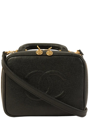 Top Quality Chanel Around 1997 Made Leather Skin Cc Mark Stitch 2Way Vanity Black