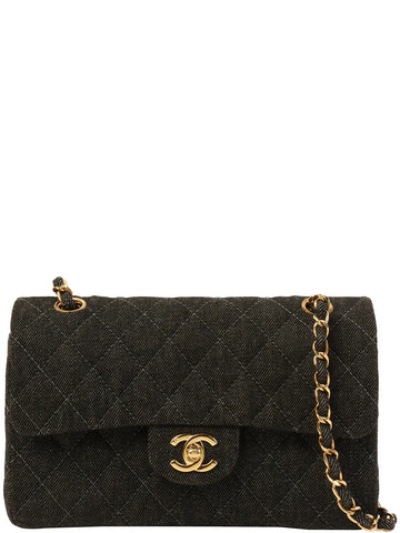 Top Quality Chanel Around 1998 Made Leather/denim Classic New Chain Bag 23Cm Black