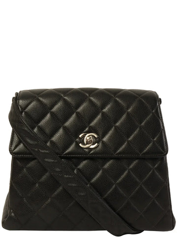 Top Quality Chanel Around 1997 Made Leather Skin Turn-Lock Shoulder Bag Black