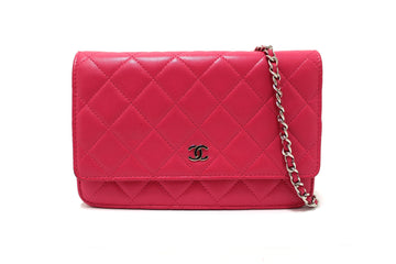 Top Quality Chanel Fuchsia Pink Quilted Leather Leather Wallet On Chain WOC Messenger Bag