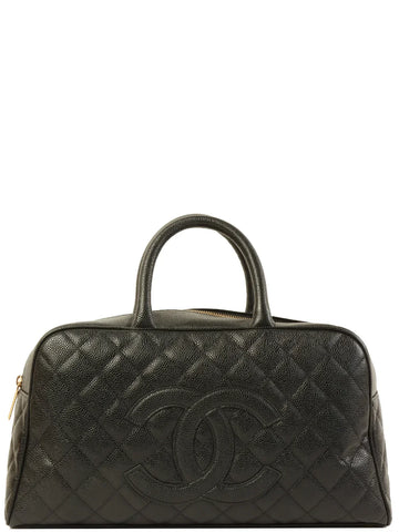 Top Quality Chanel Around 2003 Made Leather Skin Cc Mark Stitch Boston Bag Black