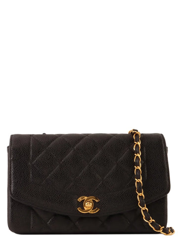 Top Quality Chanel Around 1992 Made Leather Skin Diana New Chain Bag 22Cm Black