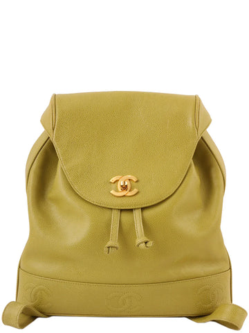 Top Quality Chanel Around 1997 Made Leather Skin 6 Cc Mark Stitch Turn-Lock Backpack Lime Green