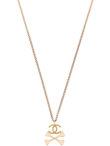 Top Quality Chanel 2003 Made Cross Bone Cc Mark Necklace Gold/Ivory