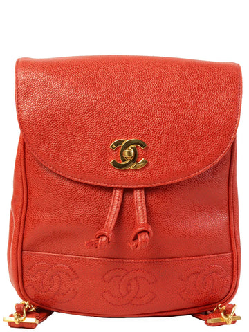 Top Quality Chanel Around 1995 Made Leather Skin 6 Cc Mark Stitch Turn-Lock Backpack Red