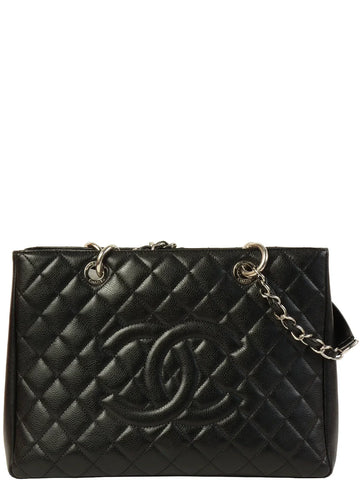 Top Quality Chanel Around 2014 Made Leather Skin Cc Mark Stitch Chain Tote Bag Black