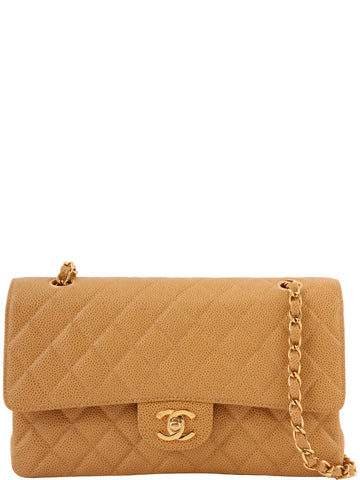 Top Quality Chanel Around 2001 Made Leather Skin Classic New Chain Bag 25Cm Beige