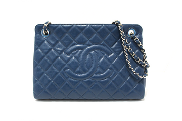 Top Quality Chanel Quilted Blue Leather Leather Shopper Shoulder Tote Bag