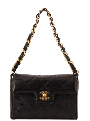 Top Quality Chanel Around 2000 Made Leather Skin Design New Turn-Lock Mini Chain Top Handle Bag Black