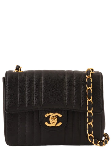 Top Quality Chanel Around 1992 Made Leather Skin Mademoiselle Stitch Turn-Lock Chain Bag Mini Black
