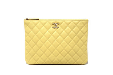 New Top Quality Chanel Yellow Leather Leather Classic Zipped O Case Pouch Clutch Bag