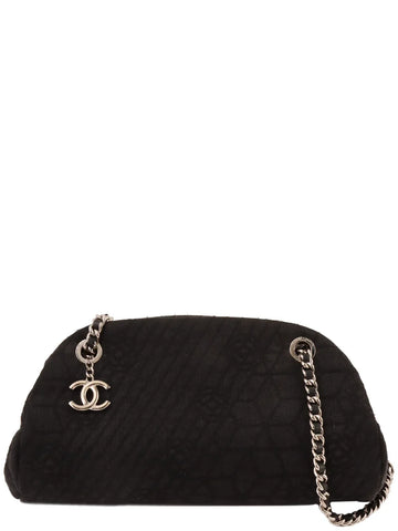 Top Quality Chanel Around 2012 Made Leather/denim Camellia Stitch Cc Mark Charm Chain Shoulder Bag Black