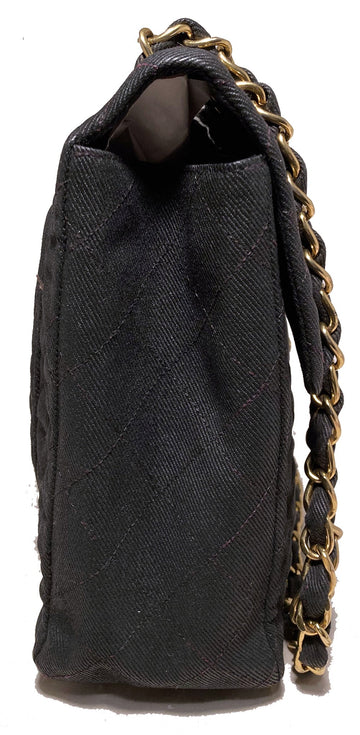 Vintage Chanel Black Leather/denim Maxi Classic Flap Shoulder Bag