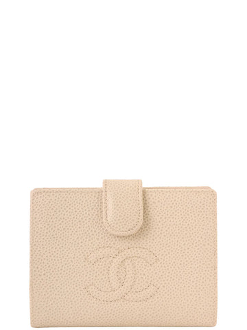 Top Quality Chanel Around 2001 Made Leather Skin Cc Mark Stitch Wallet Ivory
