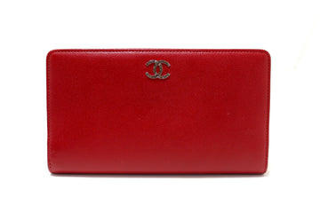 Top Quality Chanel Red Leather Leather Long Wallet