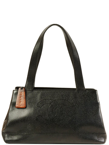 Top Quality Chanel Around 2001 Made Leather Skin Cc Mark Stitch Shoulder Bag Black