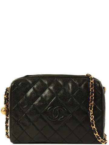 Top Quality Chanel Around 1992 Made Leather Skin Cc Mark Stitch Chain Shoulder Bag Black