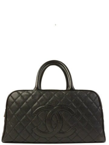 Top Quality Chanel Around 2003 Made Leather Skin Cc Mark Stitch Boston Bag Black