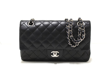Top Quality Chanel Black Leather Leather Medium Classic Flap Chain Bag