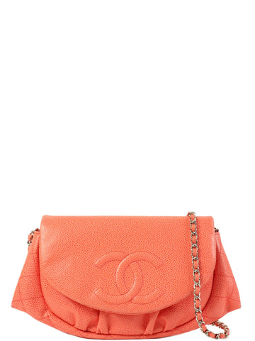 Top Quality Chanel Around 2014 Made Leather Skin Cc Mark Stitch Wallet On Chain Salmon Pink