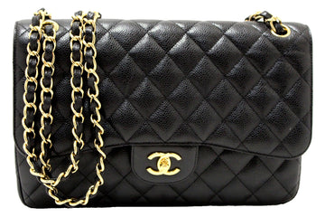 Top Quality Chanel Black Quilted Leather Leather Classic Jumbo Double Flap Bag