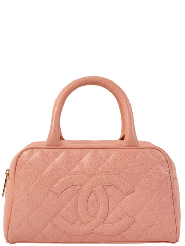 Top Quality Chanel Around 2003 Made Leather Skin Cc Mark Mini Boston Bag Pink