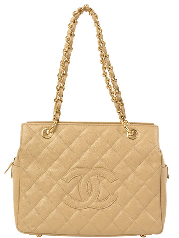 Top Quality Chanel Around 2001 Made Leather Skin Cc Mark Stitch Chain Tote Bag Greige