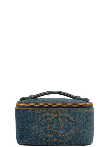 Top Quality Chanel Around 1997 Made Leather/denim Cc Mark Stitch Vanity Indigo