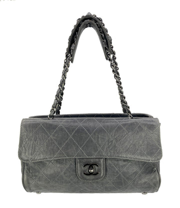 Chanel Gray Distressed Leather Quilted Classic Flap