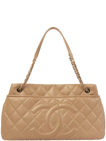 Top Quality Chanel Around 2014 Made Leather Skin Cc Mark Stitch Chain Tote Bag Beige