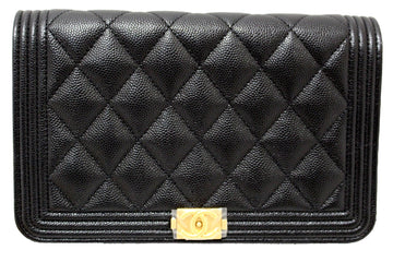 Top Quality Chanel Black Leather Quilted Leather Boy Wallet On Chain WOC