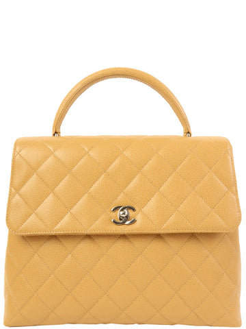 Top Quality Chanel Around 2000 Made Leather Skin Turn-Lock Top Handle Bag Beige
