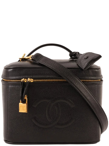 Top Quality Chanel Around 1997 Made Leather Skin Cc Mark Stitch 2Way Vanity Black