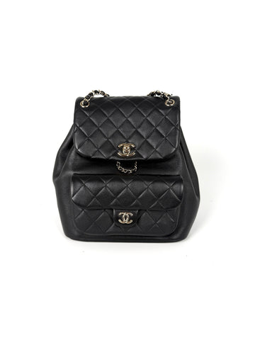 CHANEL Small Duma Black Quilted CC Leather Drawstring Backpack Bag