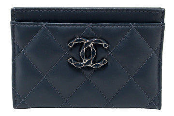 Top Quality Chanel Blue Quilted Leather Leather Card Holder
