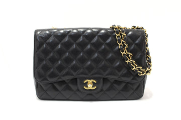 Top Quality Chanel Black Quilted Leather Leather Classic Jumbo Single Flap Bag