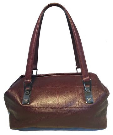Chanel Burgundy Leather Leather Square Quilted Shoulder Bag Tote