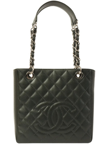 Top Quality Chanel Around 2014 Made Leather Skin Cc Mark Stitch Chain Tote Bag Charcoal Grey